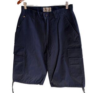 BTLU Cargo Shorts Mens 30 Blue Cotton‎ Button & Zip Slash Pockets Drawstring Leg